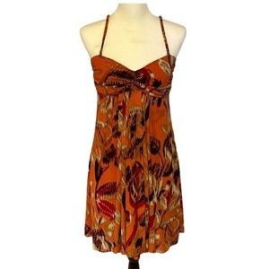 B. SMART summer mini dress. Orange, red, black, taupeand white.